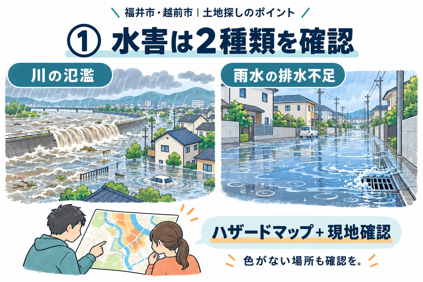 福井市・越前市 土地探しのポイント1 水害は2種類を確認