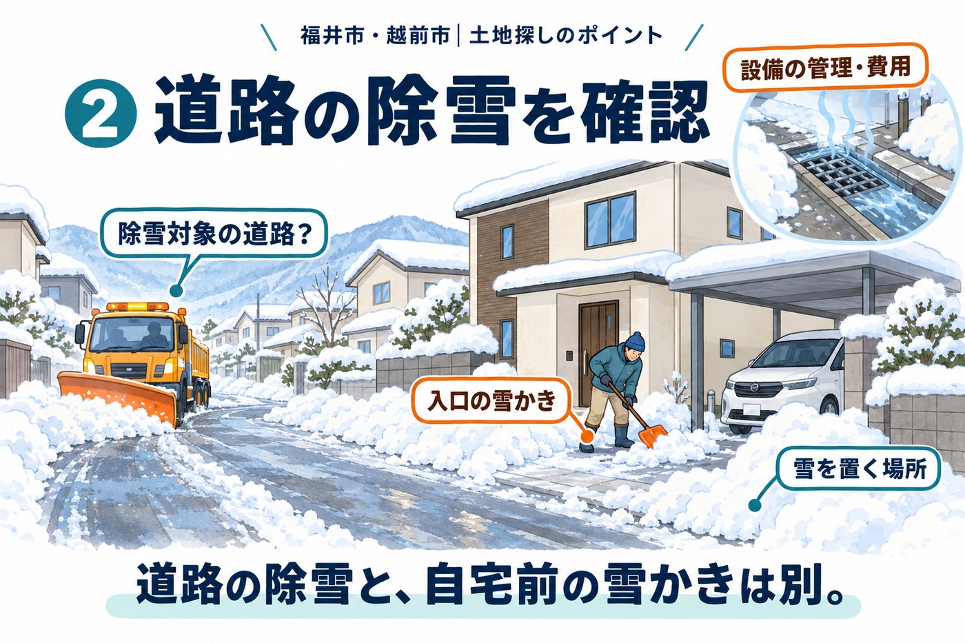 福井市・越前市 土地探しのポイント2 道路の除雪を確認